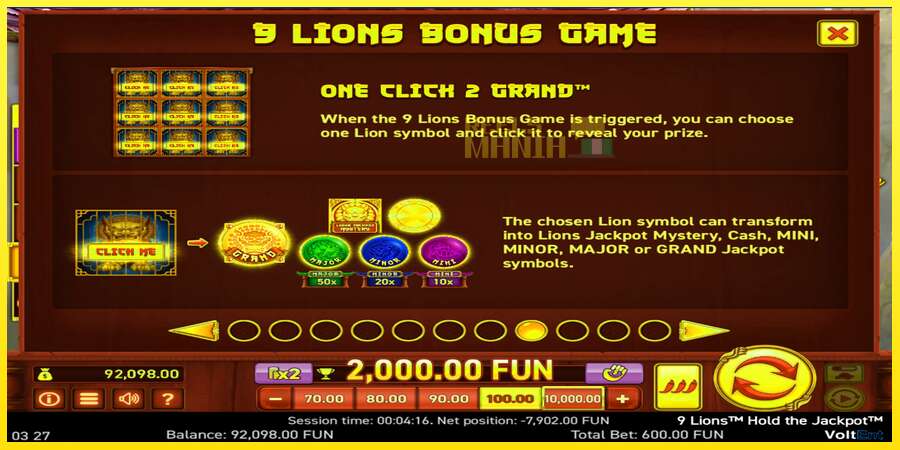 Riktiga pengar med en spelautomat 9 Lions: Hold The Jackpot, bild 3