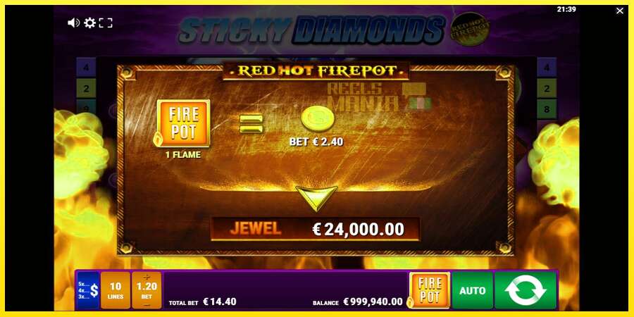 Riktiga pengar med en spelautomat Sticky Diamonds Red Hot Firepot, bild 4