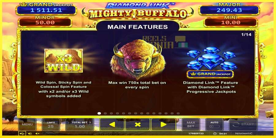 Riktiga pengar med en spelautomat Diamond Link Mighty Buffalo, bild 3