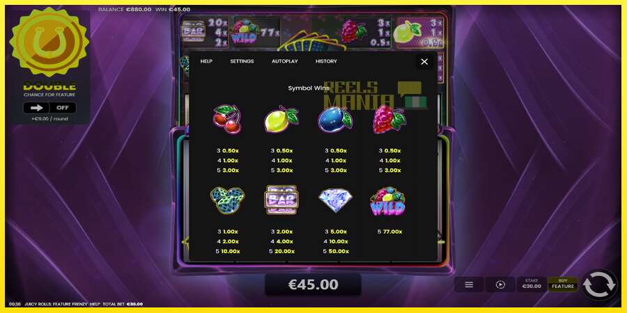 Riktiga pengar med en spelautomat Juicy Rolls: Feature Frenzy, bild 5